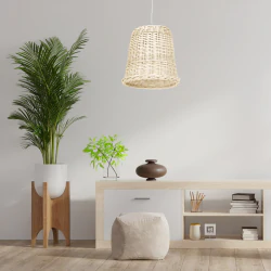 Lampy-sufitowe - lampa sufitowa wiklinowy biały klosz  drewno boho vimini wood e27 mlp7991 eko-light 