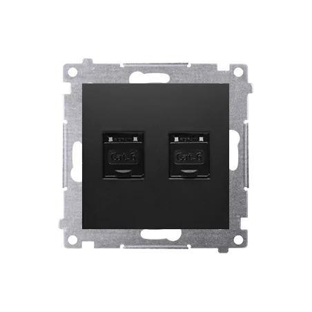 Gniazda-komputerowe - gniazdo komputerowe podwójne rj45 kategoria 6, z przesłoną przeciwkurzową czarny mat d62.01/49 simon 54 kontakt-simon 