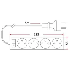 Listwy-zasilajace - przedłużacz mieszkaniowy z włącznikiem 4 gniazda 5m pm/4-3-5m+w rum-lux 