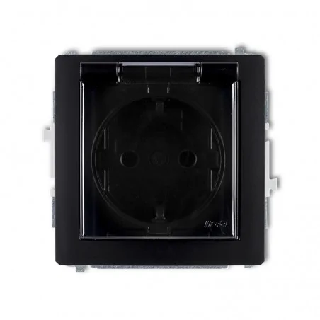 Gniazda-elektryczne - gniazdo pojedyncze z klapką dymną do łazienki z/u typu schuko czarny mat deco 12dgpb-1sp karlik 