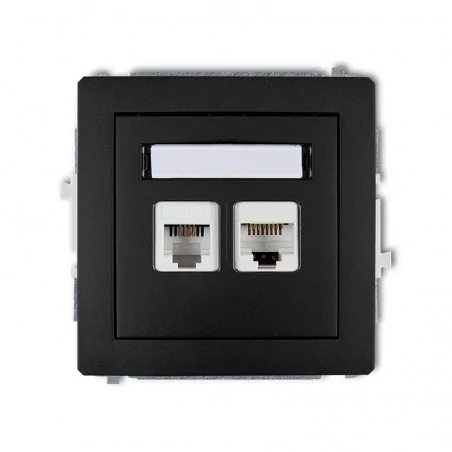 Gniazda-telefoniczne - gniazdo telefoniczne rj11+komputerowe rj45 czarny mat deco 12dgtk karlik 