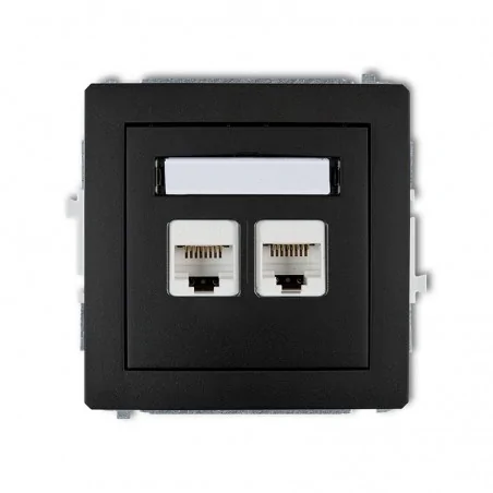 Gniazda-komputerowe - gniazdo podwójne komputerowe 2xrj45 czarny mat podtynkowe kat.6 8-stykowy srebrny metalik deco 12dgk-6 karlik 