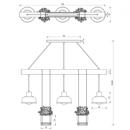 Lampy-sufitowe - lampa wisząca z doniczkami 3xe27 flora mlp7986 eko-light 