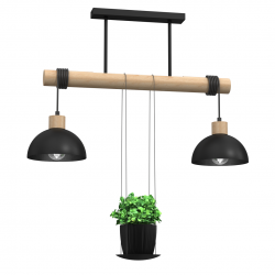Lampy-sufitowe - oświetlenie wiszące drewniano-czarne z doniczką 2xe27 pianta mlp7998 eko-light