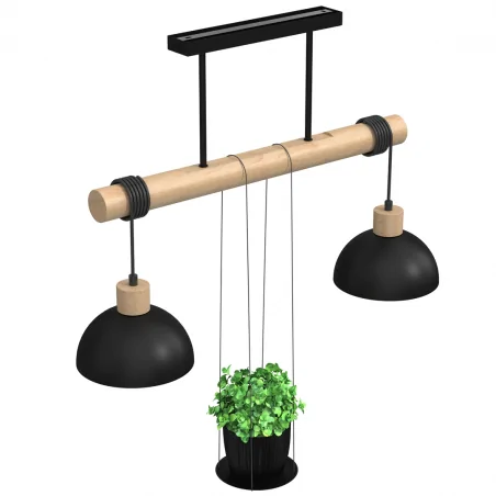 Lampy-sufitowe - oświetlenie wiszące drewniano-czarne z doniczką 2xe27 pianta mlp7998 eko-light 