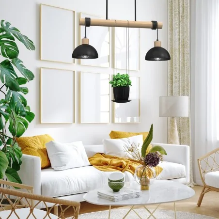 Lampy-sufitowe - oświetlenie wiszące drewniano-czarne z doniczką 2xe27 pianta mlp7998 eko-light 