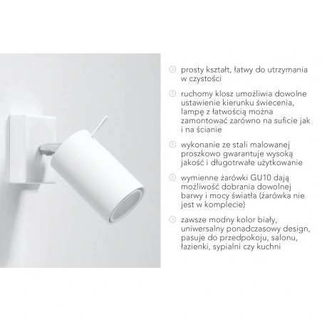 Kinkiety-do-salonu - kinkiet w kolorze białym ruchomy tuba na żarówkę gu10 ring sl.0087 sollux 
