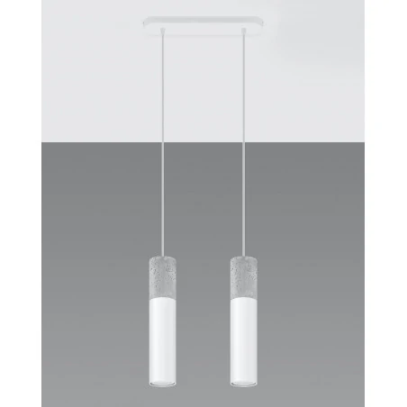 Lampy-sufitowe - lampa wisząca 2 tuby biała z betonową wstawką  borgio 2 sl.0648 sollux 