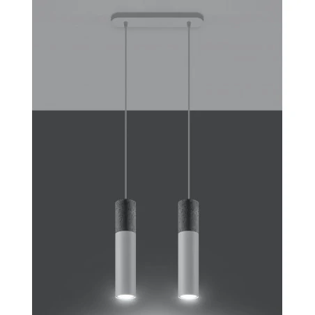 Lampy-sufitowe - lampa wisząca 2 tuby biała z betonową wstawką  borgio 2 sl.0648 sollux 