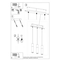 Oswietlenie-sufitowe - lampa wisząca borgio 3l 3 białe tuby z betonową wstawką sl.0649 sollux 