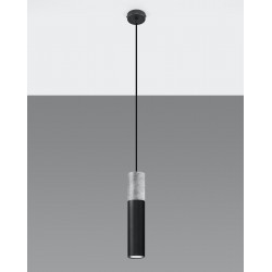 Lampy-sufitowe - lampa wisząca czarna tuba z betonową wstawką borgio 1 gu10 sl.0650 sollux