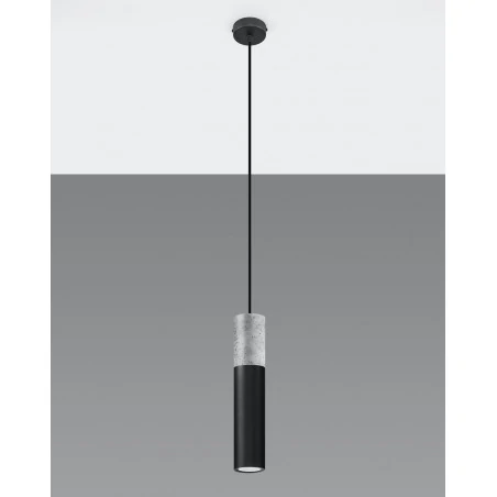 Lampy-sufitowe - lampa wisząca czarna tuba z betonową wstawką borgio 1 gu10 sl.0650 sollux 