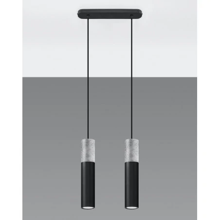 Oswietlenie-sufitowe - lampa wisząca borgio 2xgu10 2 tuby czarne z betonową wstawką sl.0651 sollux 