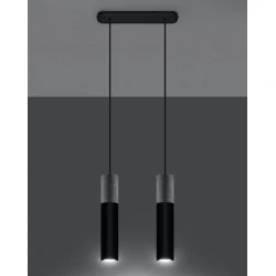 Oswietlenie-sufitowe - lampa wisząca borgio 2xgu10 2 tuby czarne z betonową wstawką sl.0651 sollux 
