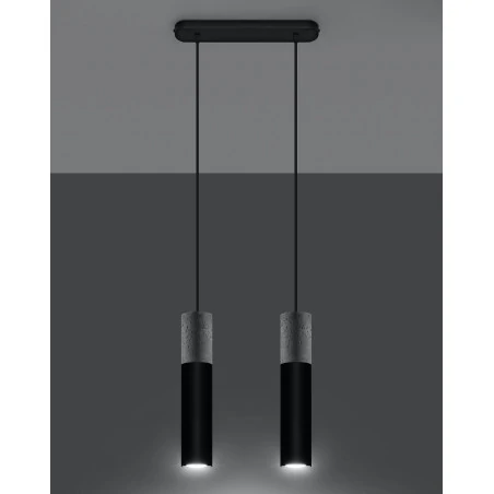 Oswietlenie-sufitowe - lampa wisząca borgio 2xgu10 2 tuby czarne z betonową wstawką sl.0651 sollux 