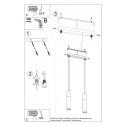 Oswietlenie-sufitowe - lampa wisząca borgio 2xgu10 2 tuby czarne z betonową wstawką sl.0651 sollux 