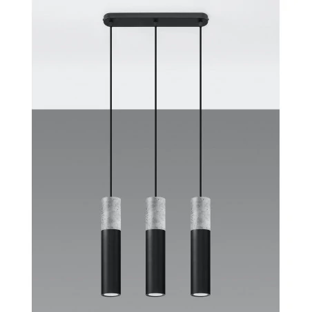 Oswietlenie-sufitowe - lampa wisząca borgio 3 czarne tuby z betonową wstawką gu10 sl.0652 sollux 
