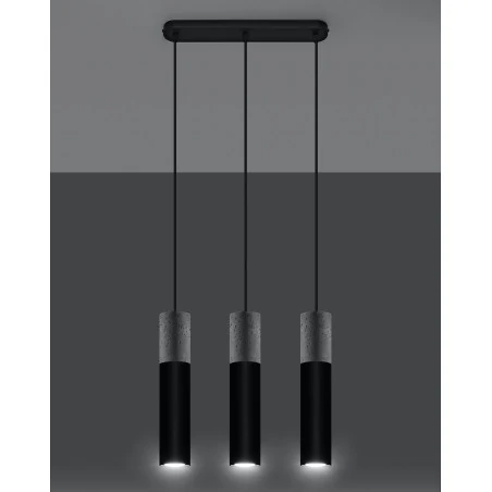 Oswietlenie-sufitowe - lampa wisząca borgio 3 czarne tuby z betonową wstawką gu10 sl.0652 sollux 