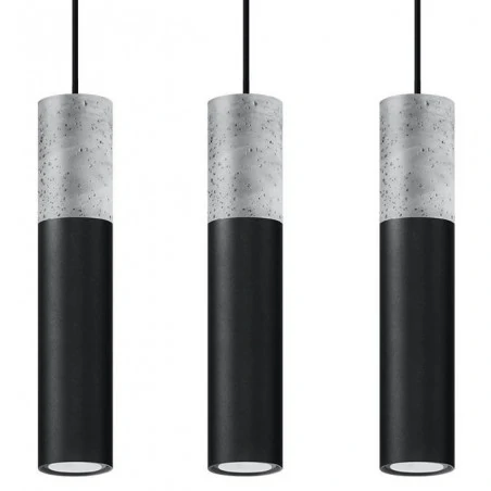 Oswietlenie-sufitowe - lampa wisząca borgio 3 czarne tuby z betonową wstawką gu10 sl.0652 sollux 