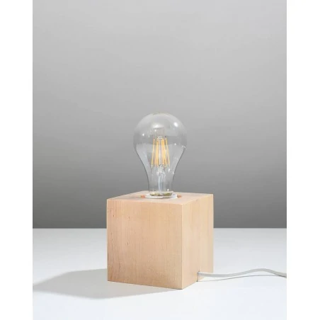 Lampki-nocne - lampa biurkowa sześcian ariz e27 naturalne drewno sl.0677 sollux 