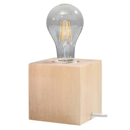 Lampki-nocne - lampa biurkowa sześcian ariz e27 naturalne drewno sl.0677 sollux 