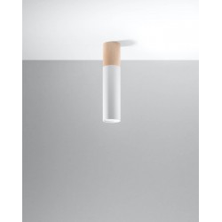 Oswietlenie-sufitowe - tuba natynkowa biała z drewnianą wstawką oprawa sufitowa skandynawska pablo sl.0631 sollux 