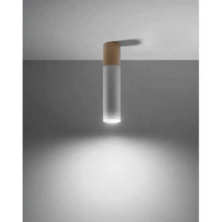 Oswietlenie-sufitowe - tuba natynkowa biała z drewnianą wstawką oprawa sufitowa skandynawska pablo sl.0631 sollux 