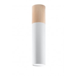 Oswietlenie-sufitowe - tuba natynkowa biała z drewnianą wstawką oprawa sufitowa skandynawska pablo sl.0631 sollux