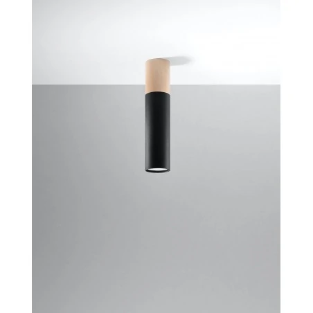 Oswietlenie-sufitowe - tuba natynkowa downlight czarna z drewnianą wstawką pablo sl.0635 sollux 