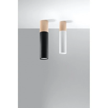 Oswietlenie-sufitowe - tuba natynkowa downlight czarna z drewnianą wstawką pablo sl.0635 sollux 