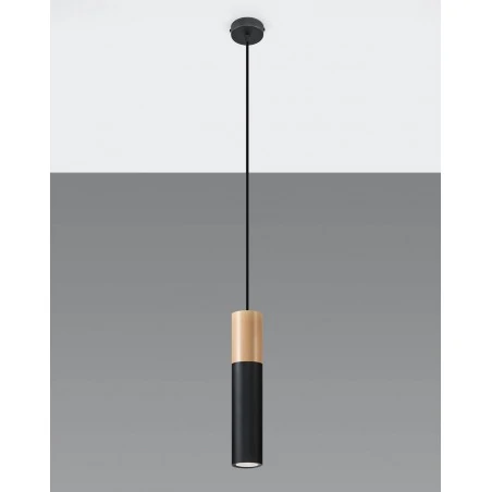 Lampy-sufitowe - lampa wisząca  tuba czarno-drewniana gu10 pablo sl.0632 sollux 