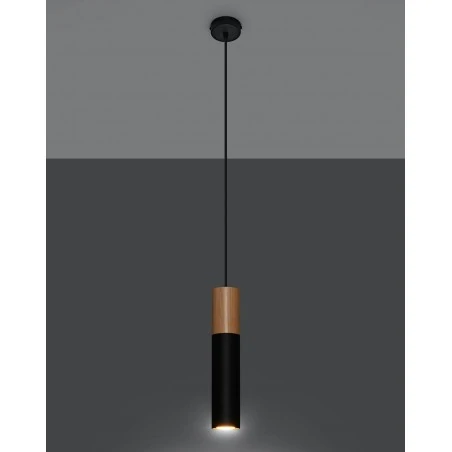 Lampy-sufitowe - lampa wisząca  tuba czarno-drewniana gu10 pablo sl.0632 sollux 