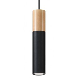 Lampy-sufitowe - lampa wisząca  tuba czarno-drewniana gu10 pablo sl.0632 sollux