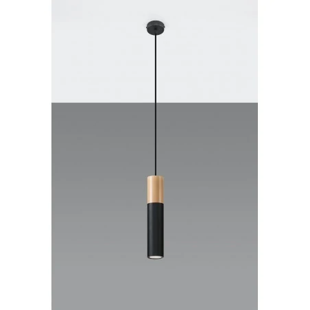 Lampy-sufitowe - lampa wisząca  tuba czarno-drewniana gu10 pablo sl.0632 sollux 