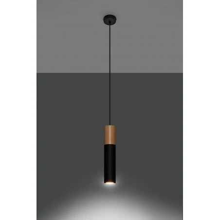 Lampy-sufitowe - lampa wisząca  tuba czarno-drewniana gu10 pablo sl.0632 sollux 