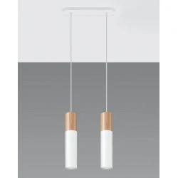 Lampy-sufitowe - sl.0629 lampa wisząca nad wyspę podwójna tuby białe z drewnem pablo 2 gu10 sollux 