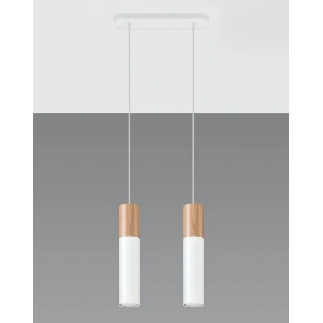 Lampy-sufitowe - sl.0629 lampa wisząca nad wyspę podwójna tuby białe z drewnem pablo 2 gu10 sollux 