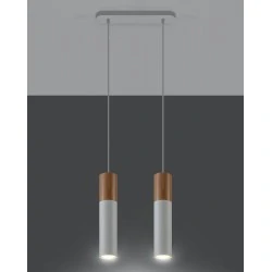 Lampy-sufitowe - sl.0629 lampa wisząca nad wyspę podwójna tuby białe z drewnem pablo 2 gu10 sollux 