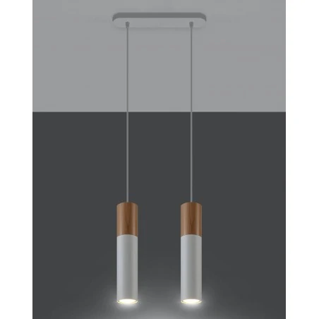 Lampy-sufitowe - sl.0629 lampa wisząca nad wyspę podwójna tuby białe z drewnem pablo 2 gu10 sollux 