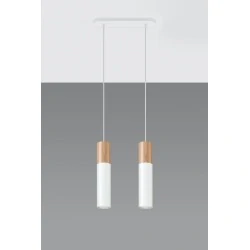 Lampy-sufitowe - sl.0629 lampa wisząca nad wyspę podwójna tuby białe z drewnem pablo 2 gu10 sollux 