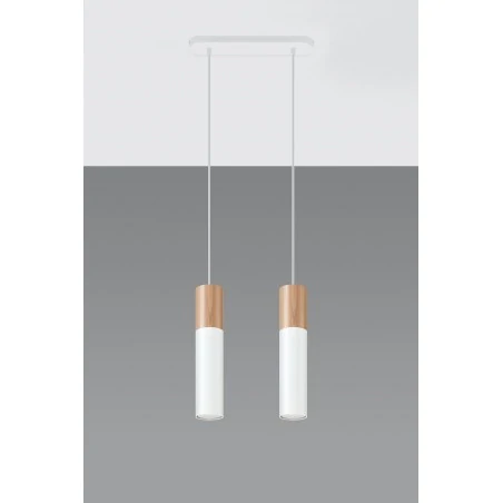 Lampy-sufitowe - sl.0629 lampa wisząca nad wyspę podwójna tuby białe z drewnem pablo 2 gu10 sollux 