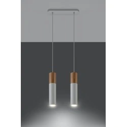 Lampy-sufitowe - sl.0629 lampa wisząca nad wyspę podwójna tuby białe z drewnem pablo 2 gu10 sollux 