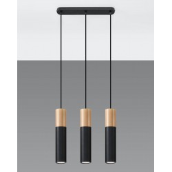 Lampy-sufitowe - lampa wisząca potrójna 3 tuby czarne z drewnem pablo 3l sl.0634 sollux 