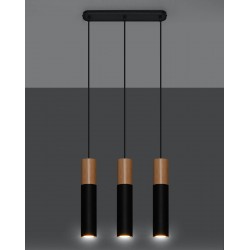 Lampy-sufitowe - lampa wisząca potrójna 3 tuby czarne z drewnem pablo 3l sl.0634 sollux 