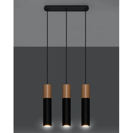 Lampy-sufitowe - lampa wisząca potrójna 3 tuby czarne z drewnem pablo 3l sl.0634 sollux 