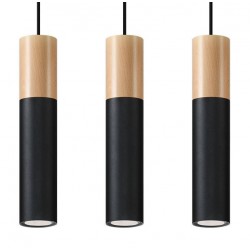Lampy-sufitowe - lampa wisząca potrójna 3 tuby czarne z drewnem pablo 3l sl.0634 sollux