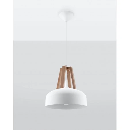 Lampy-sufitowe - sl.0388 lampa wisząca do jadalni skandynawska e27 casco biała naturalne drewno sollux 