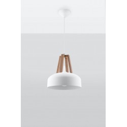 Lampy-sufitowe - sl.0388 lampa wisząca do jadalni skandynawska e27 casco biała naturalne drewno sollux 