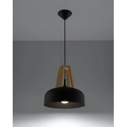 Lampy-sufitowe - lampa wisząca sufitowa casco e27 czarna/naturalne drewno sl.0390 sollux 