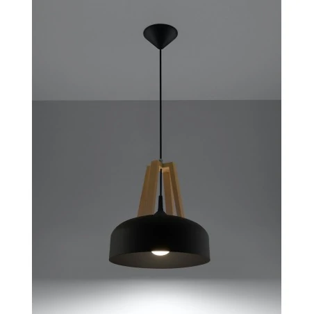 Lampy-sufitowe - lampa wisząca sufitowa casco e27 czarna/naturalne drewno sl.0390 sollux 